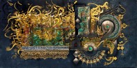 Mudassar Ali, Names of Prophet Muhammad (PBUH), 30 x 60 Inch, Mixed media on canvas with leaf, Calligraphy Painting, AC-MSA-040